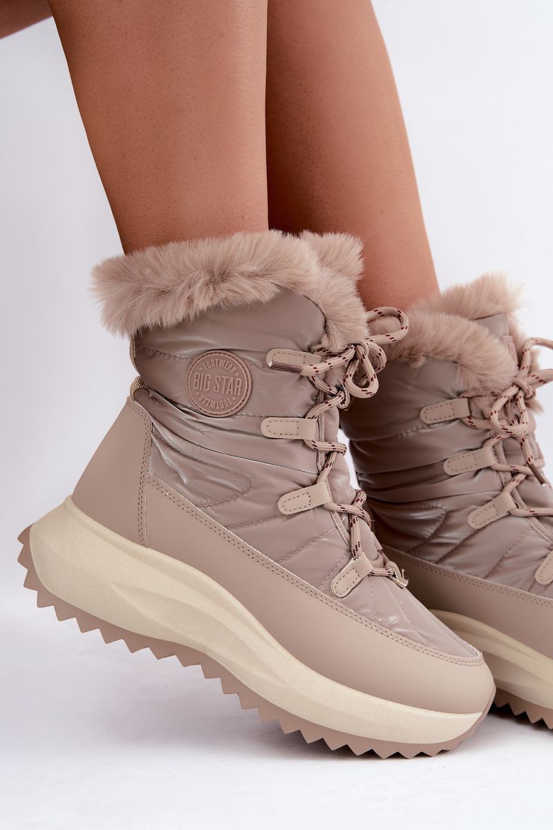 Beige Schneestiefel mit Kunstfell und Plateausohle