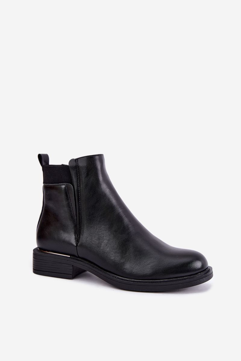Gefütterte schwarze Stiefelette aus Kunstleder mit flachem Absatz