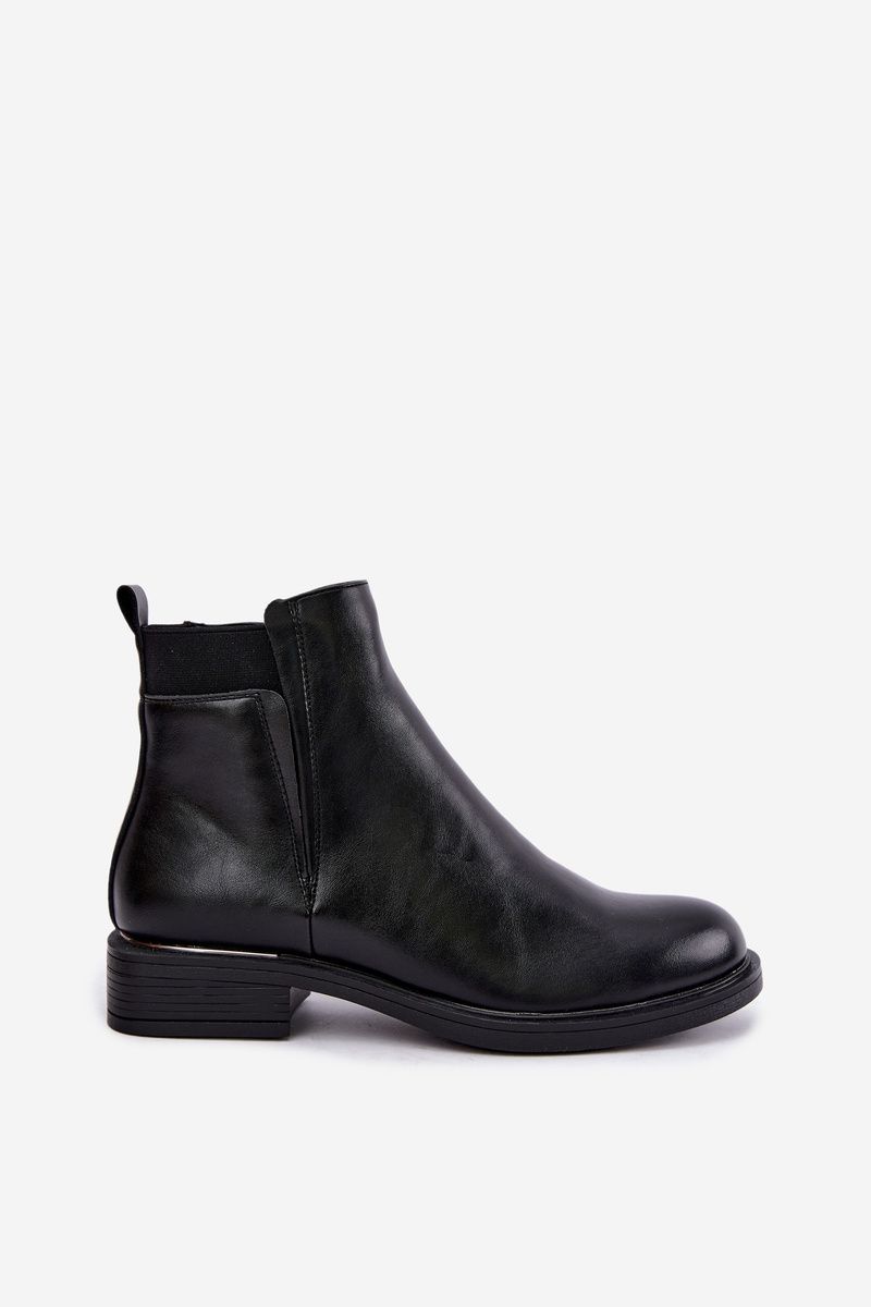 Gefütterte schwarze Stiefelette aus Kunstleder mit flachem Absatz