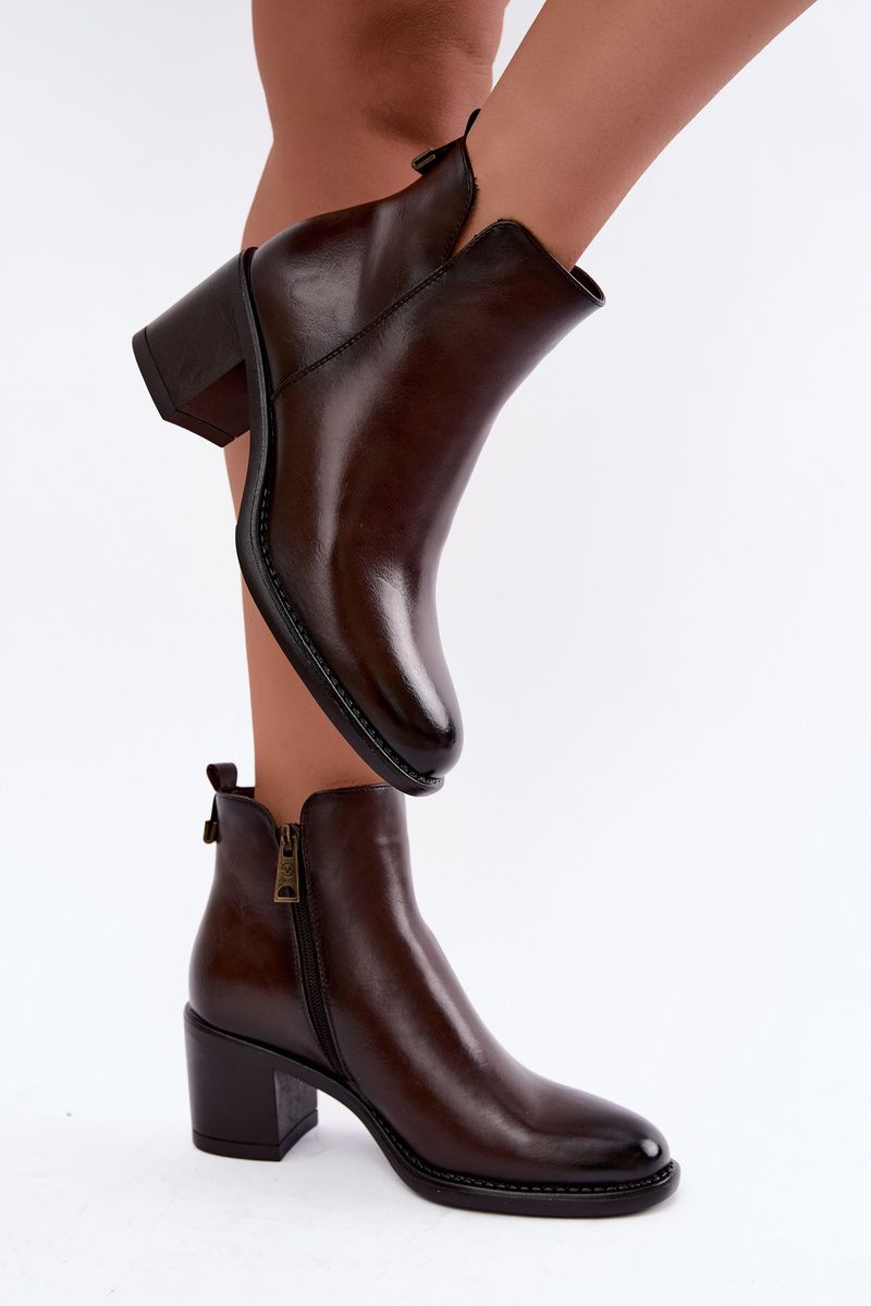 Gefütterte Stiefelette mit Blockabsatz, braun