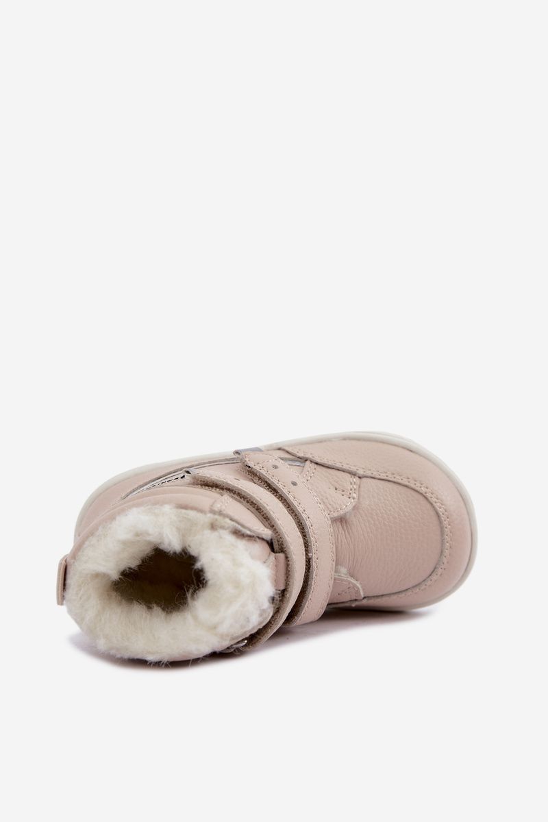 Beige Barfuß-Schneestiefel aus Leder