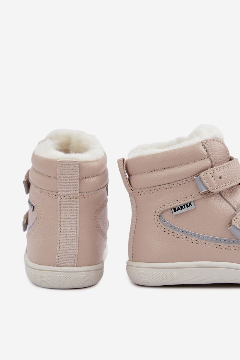 Beige Barfuß-Schneestiefel aus Leder