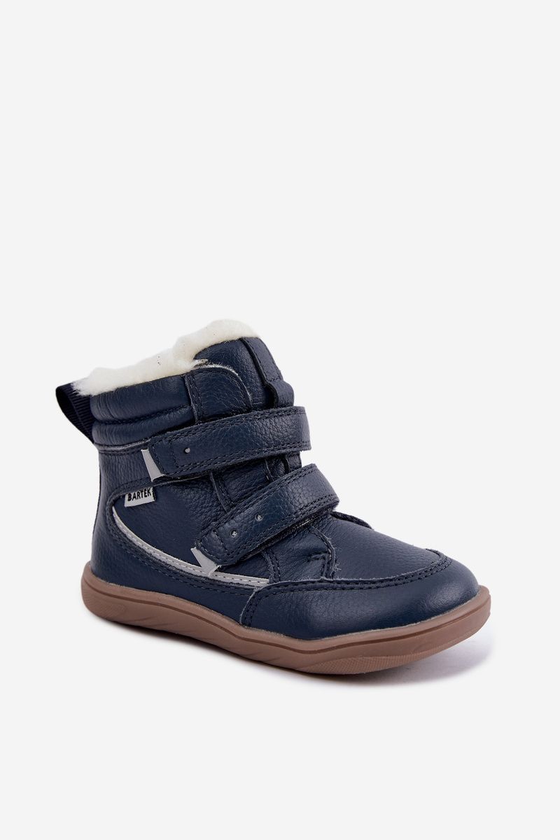 Blaue Barfuß-Schneestiefel aus Leder