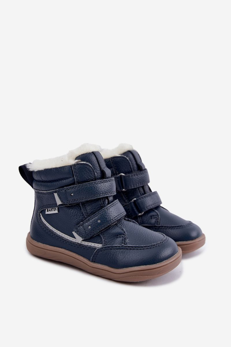 Blaue Barfuß-Schneestiefel aus Leder