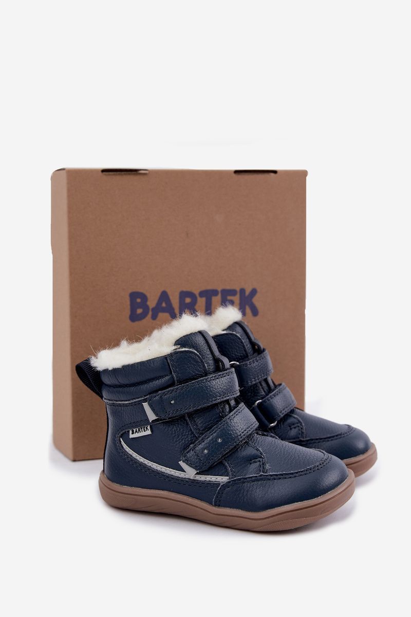 Blaue Barfuß-Schneestiefel aus Leder