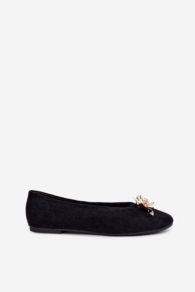 Schwarze Ballerinas mit Schmuckverzierung aus Velourslederimitat