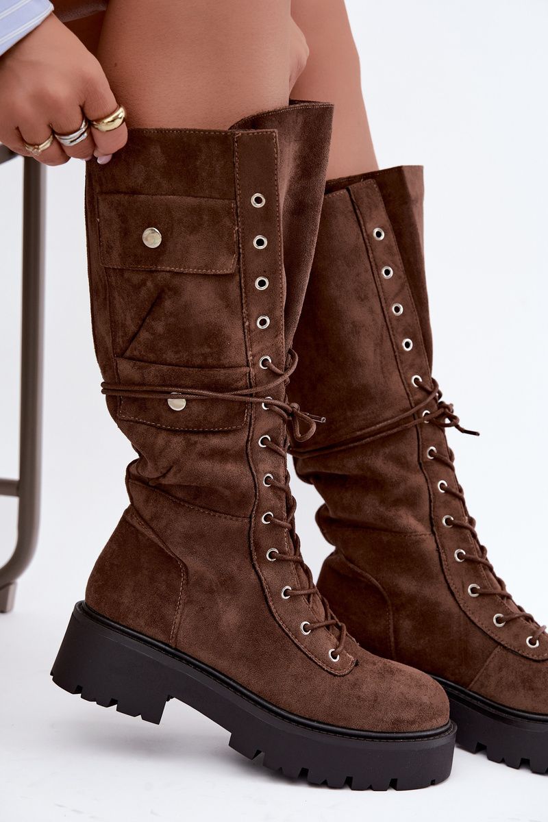 Schnürstiefel mit Plateau und Warmfutter in Braun