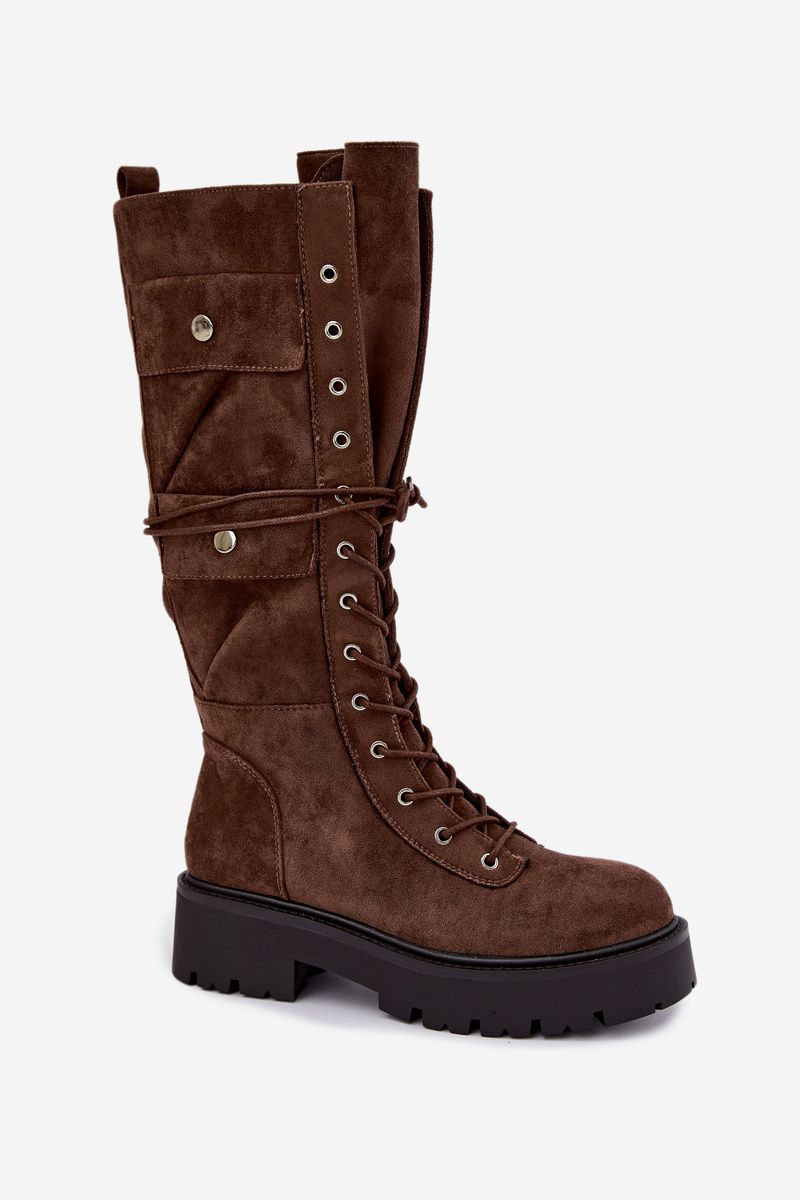 Schnürstiefel mit Plateau und Warmfutter in Braun