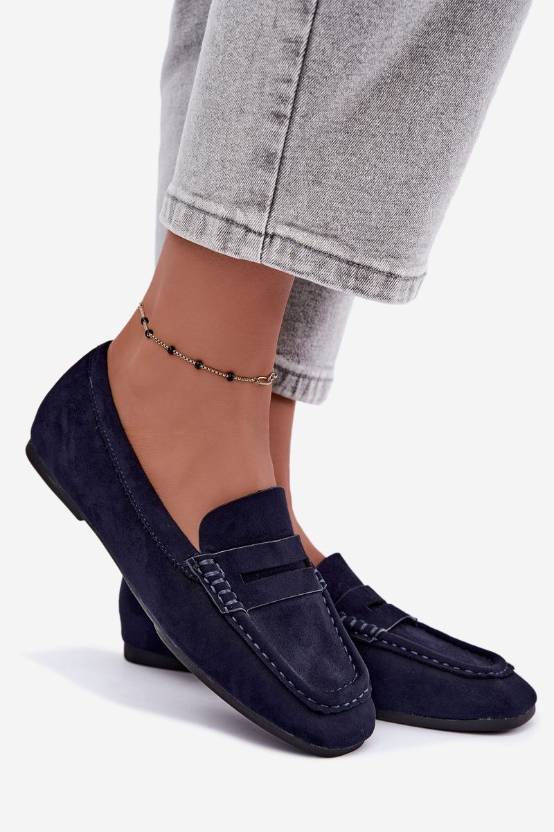 Flache Mokassins aus blauem Wildleder