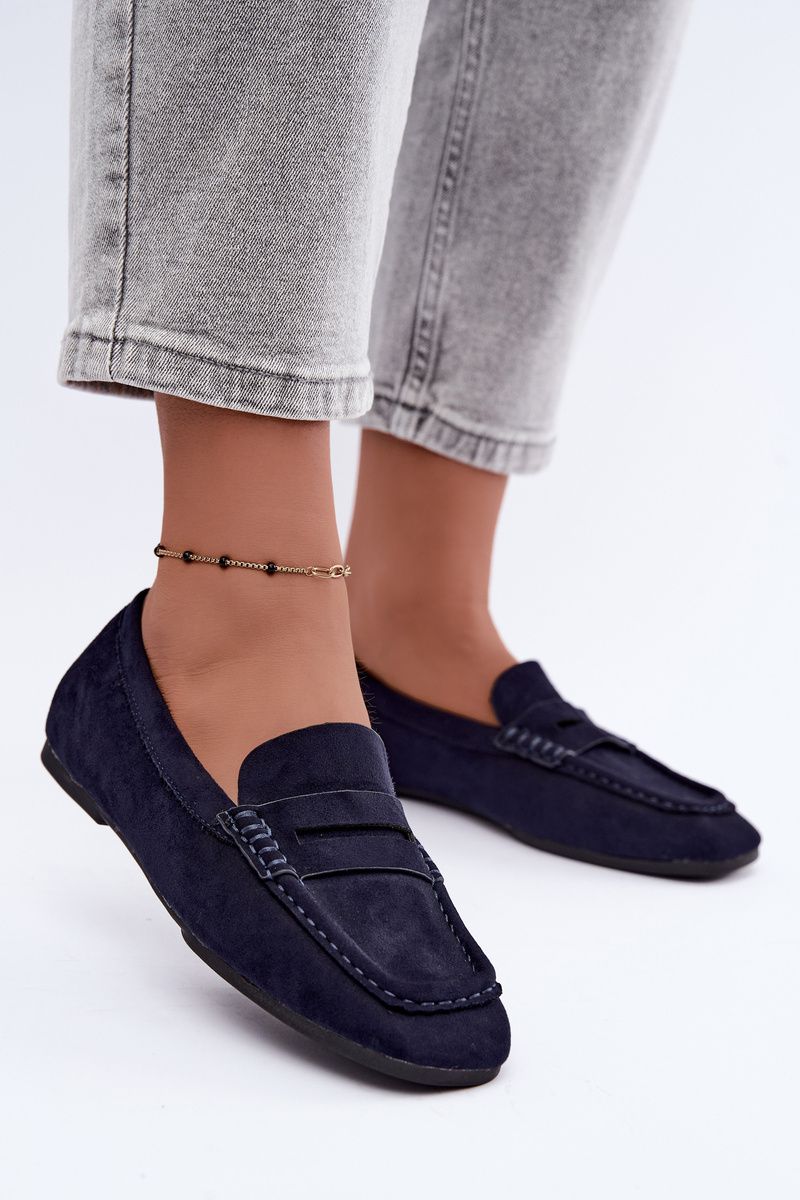 Flache Mokassins aus blauem Wildleder