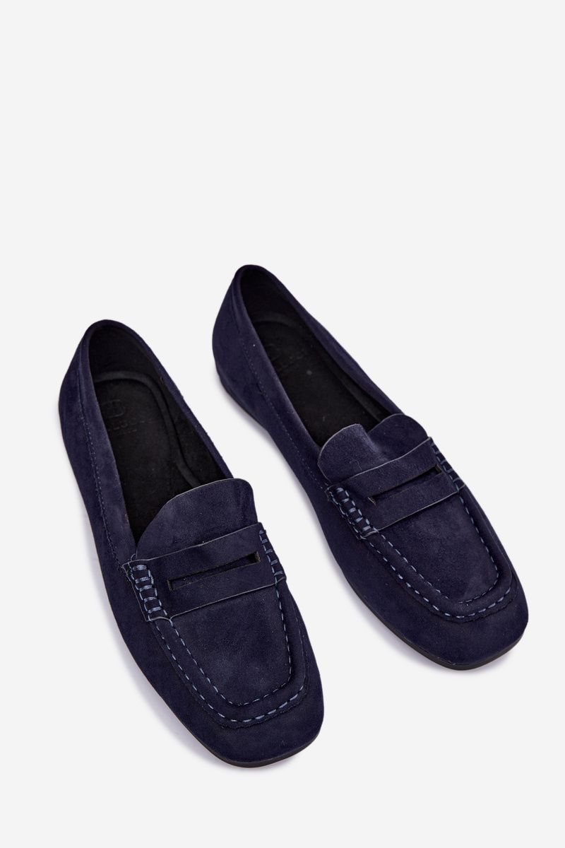 Flache Mokassins aus blauem Wildleder