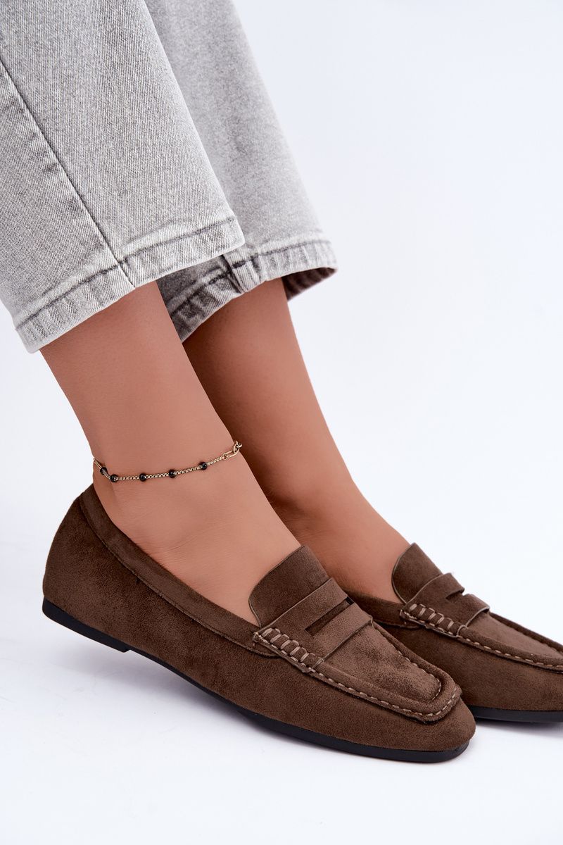 Beige Mokassins aus Wildlederimitat ohne Absatz