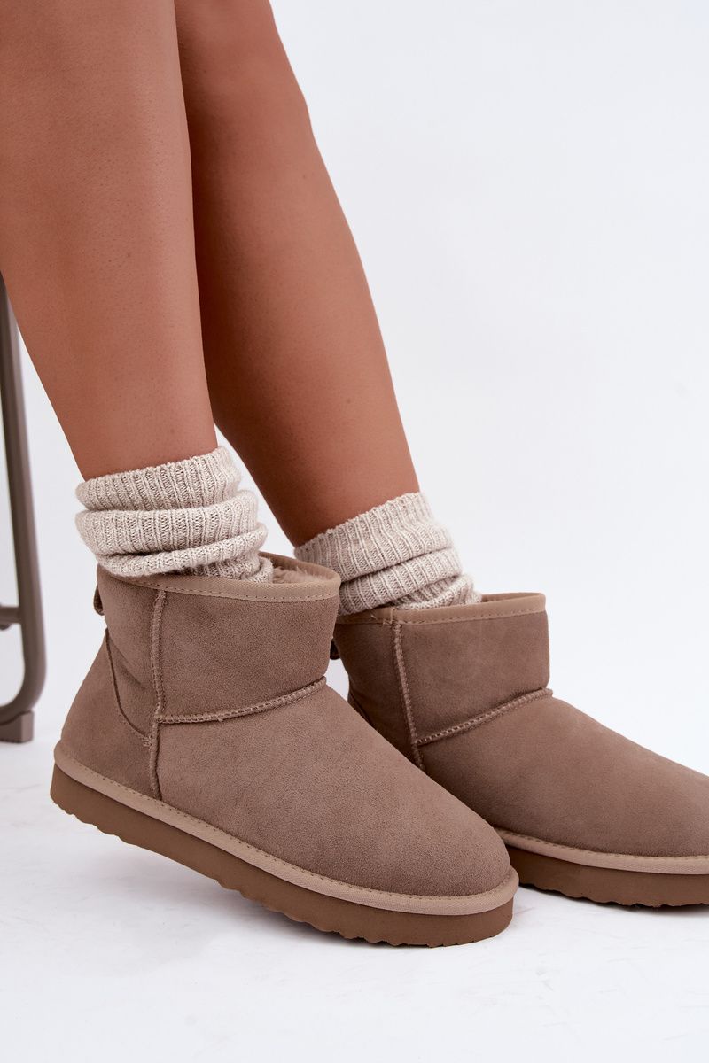 Beige Schneestiefel aus Wildleder mit Fellfutter