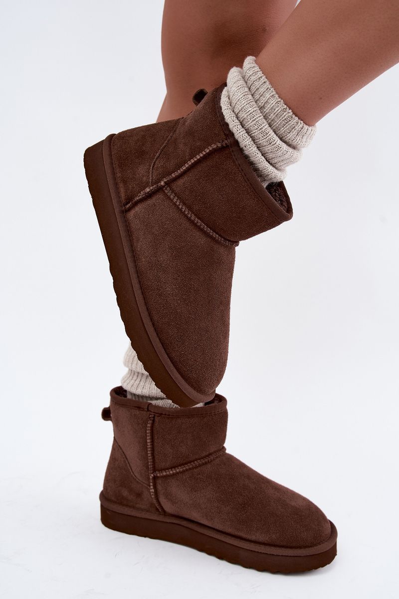 Gefütterte braune Wildleder-Snowboots mit Fell