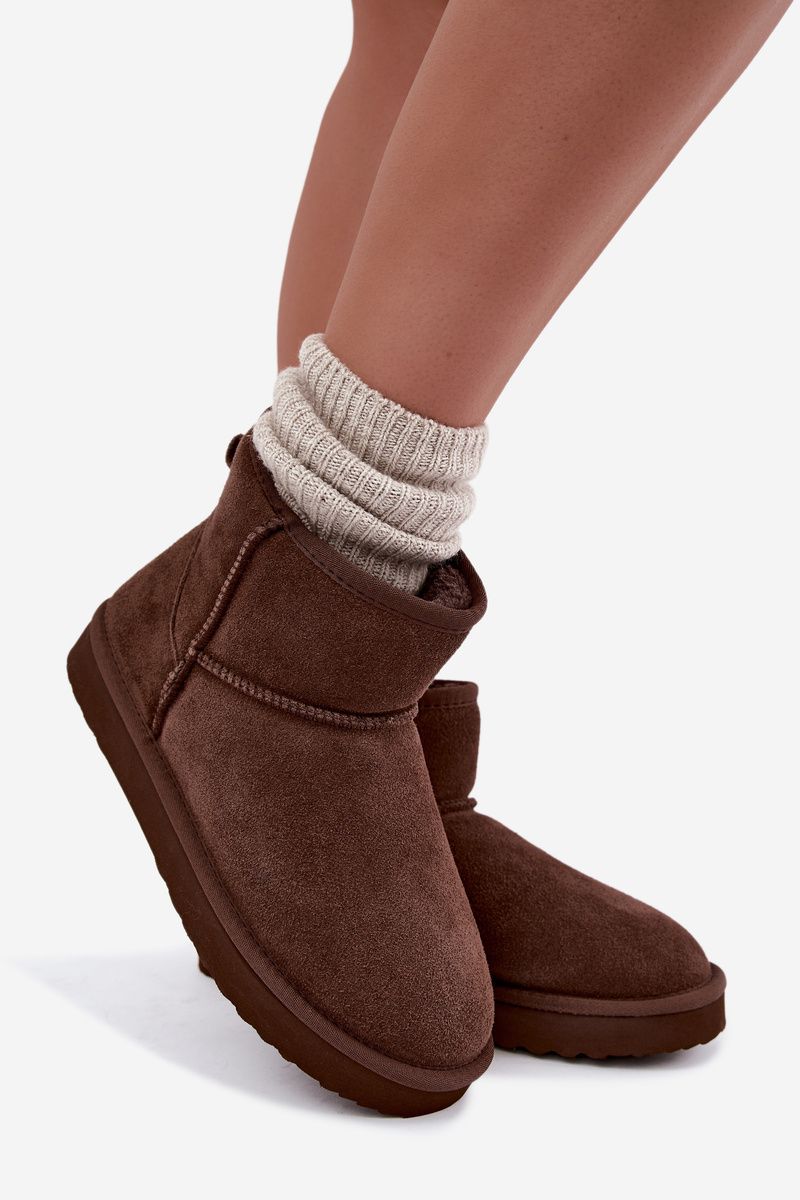 Gefütterte braune Wildleder-Snowboots mit Fell