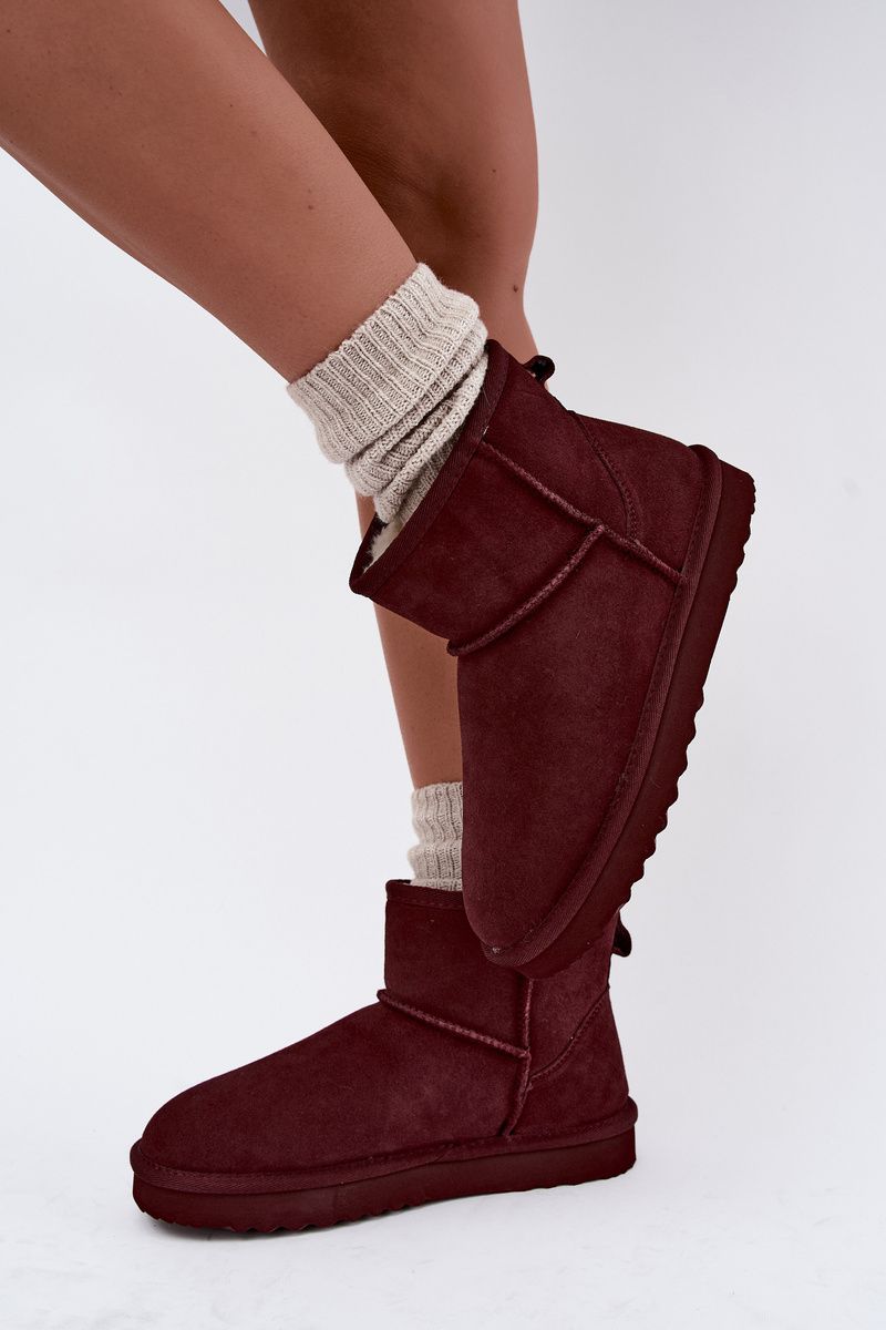 Gefütterte Wildleder-Snowboots mit Fell, bordeaux