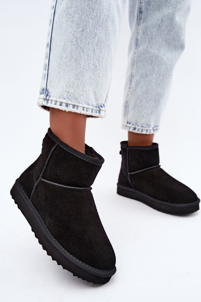 Gefütterte schwarze Wildleder-Snowboots mit Fell