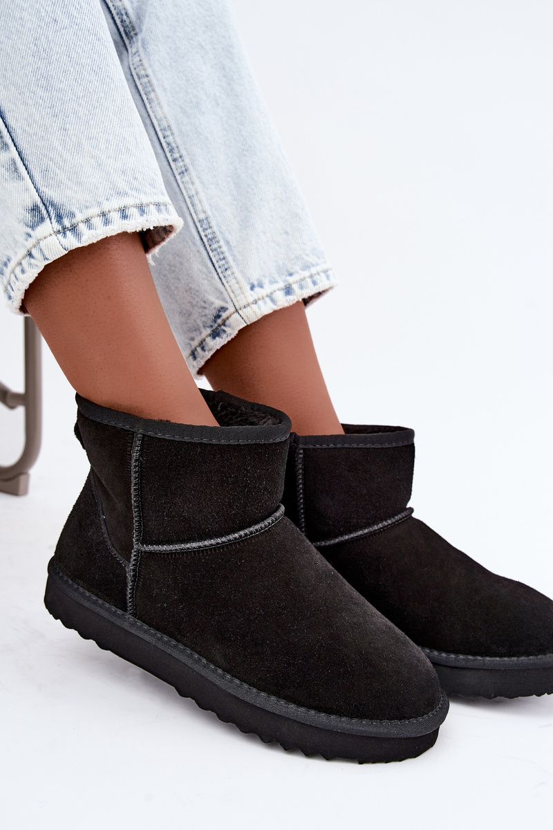 Gefütterte schwarze Wildleder-Snowboots mit Fell