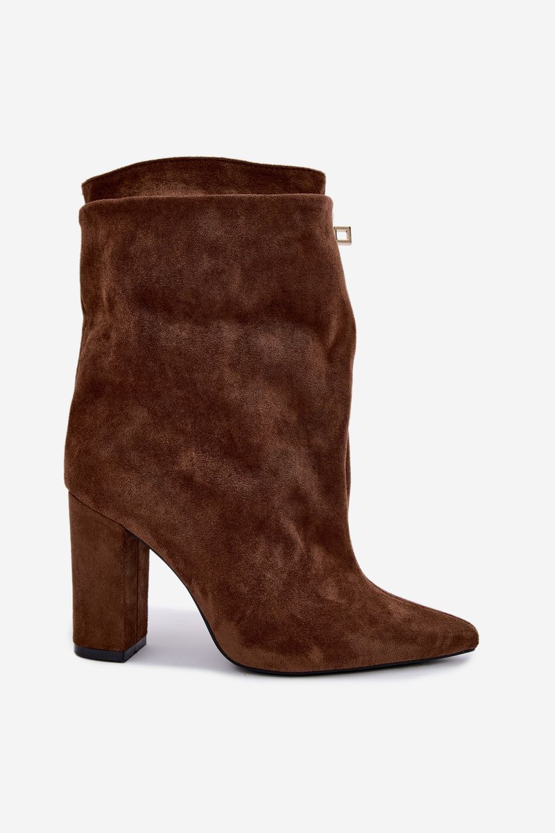 Braune gefütterte Stiefelette mit Blockabsatz, Veloursleder-Optik