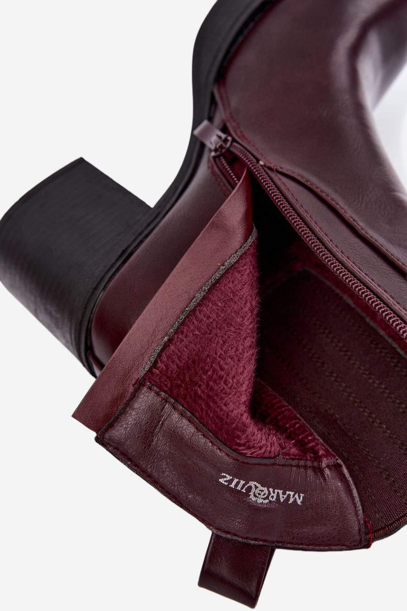 Gefütterte bordeauxrote Stiefelette mit Blockabsatz