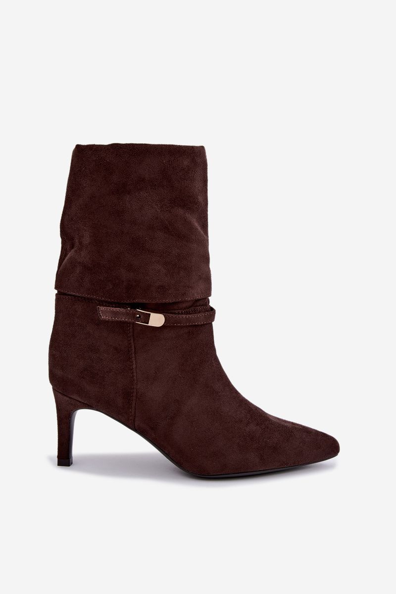 Braune gefütterte Stiefelette mit Stiletto-Absatz und Riemen