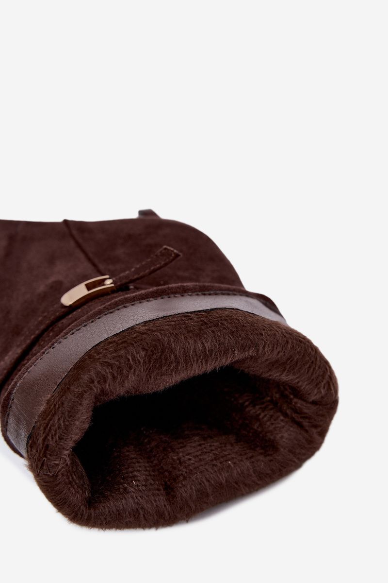 Braune gefütterte Stiefelette mit Stiletto-Absatz und Riemen