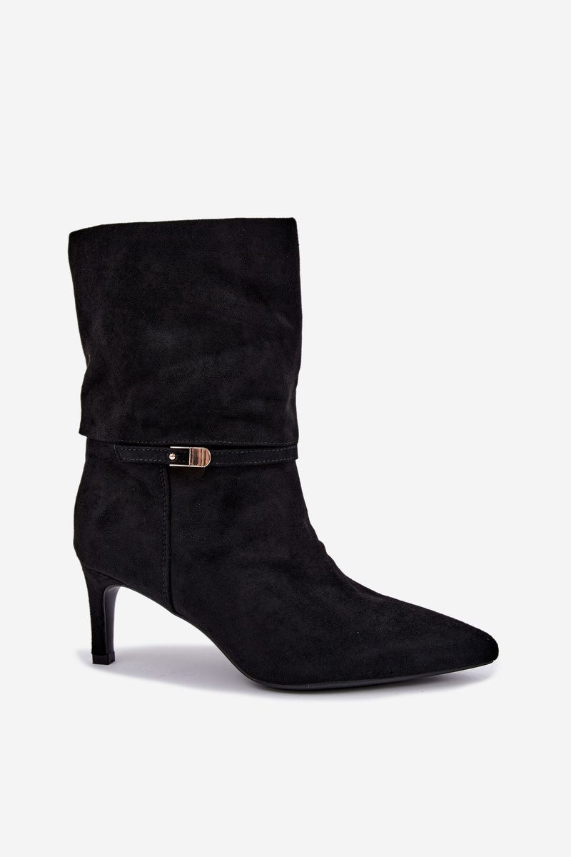 Schwarze gefütterte Stiefelette mit Stiletto-Absatz und Riemen