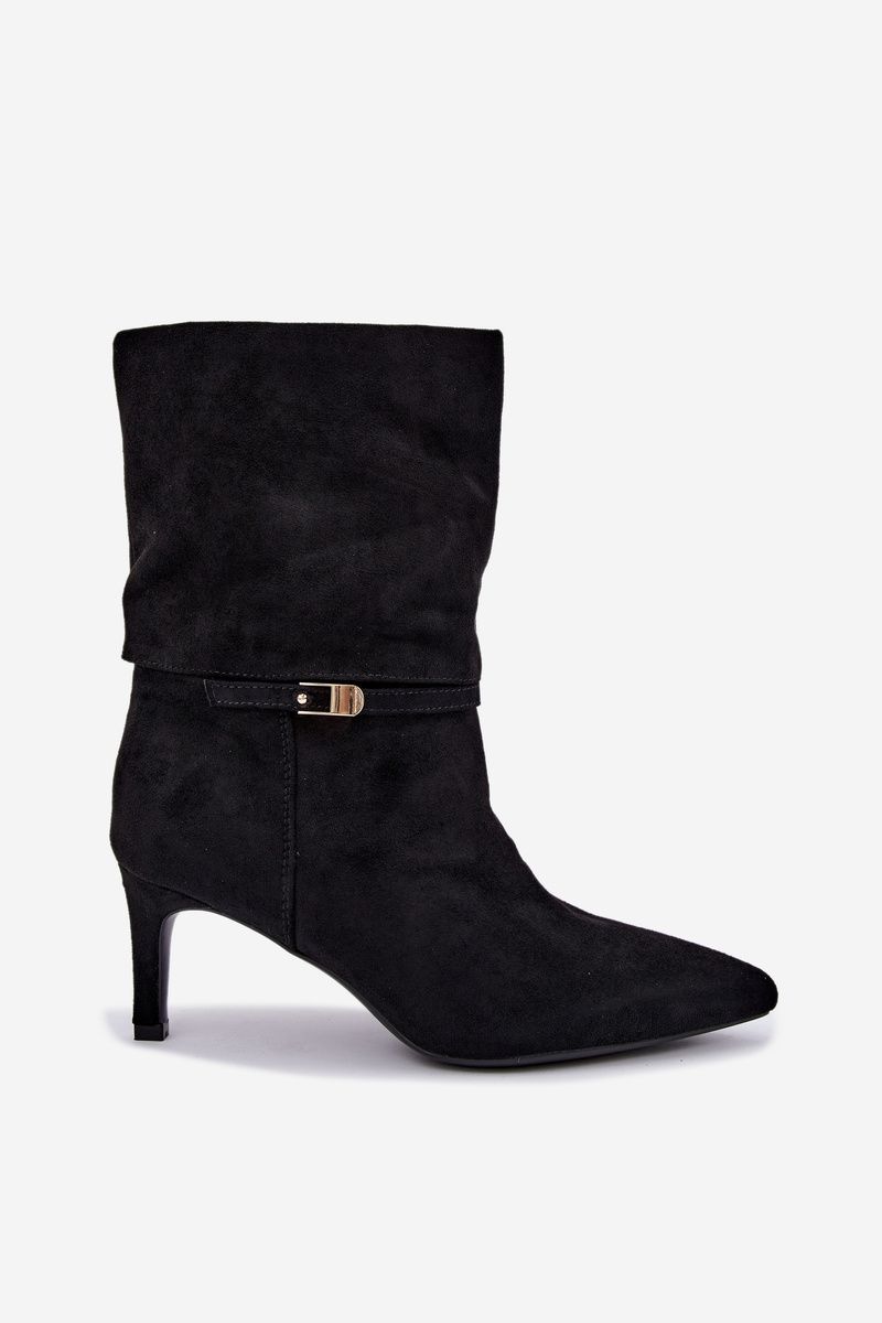 Schwarze gefütterte Stiefelette mit Stiletto-Absatz und Riemen