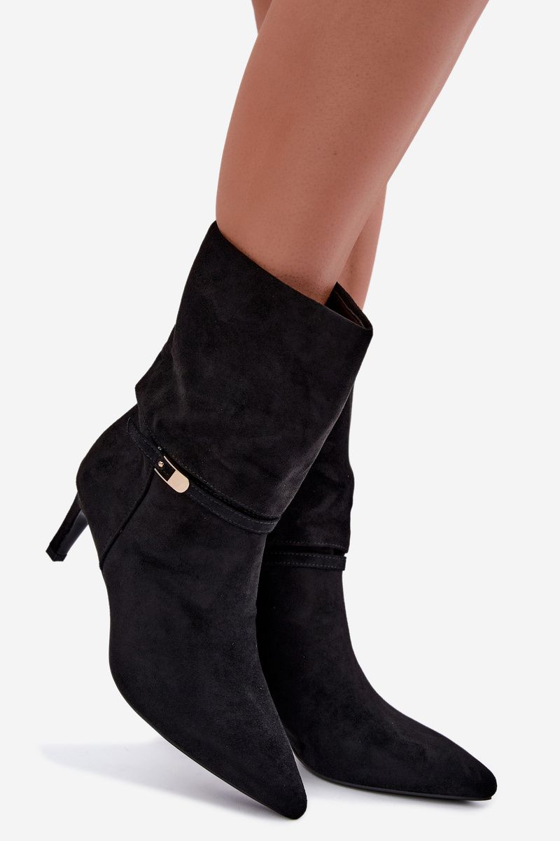 Schwarze gefütterte Stiefelette mit Stiletto-Absatz und Riemen