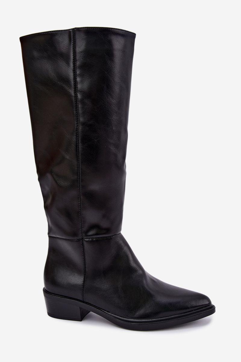 Gefütterte Overknee-Stiefel mit niedrigem Absatz schwarz