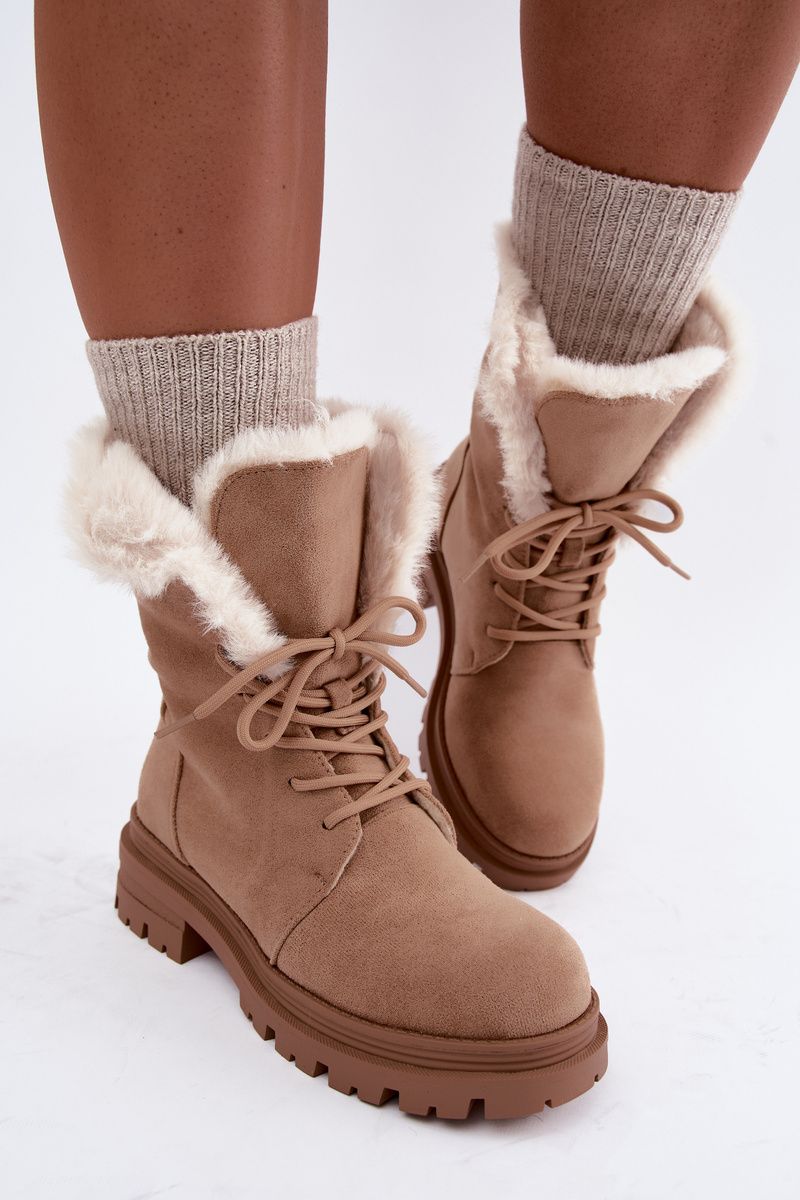 Beige gefütterte Ankle-Boots aus Velourslederimitat