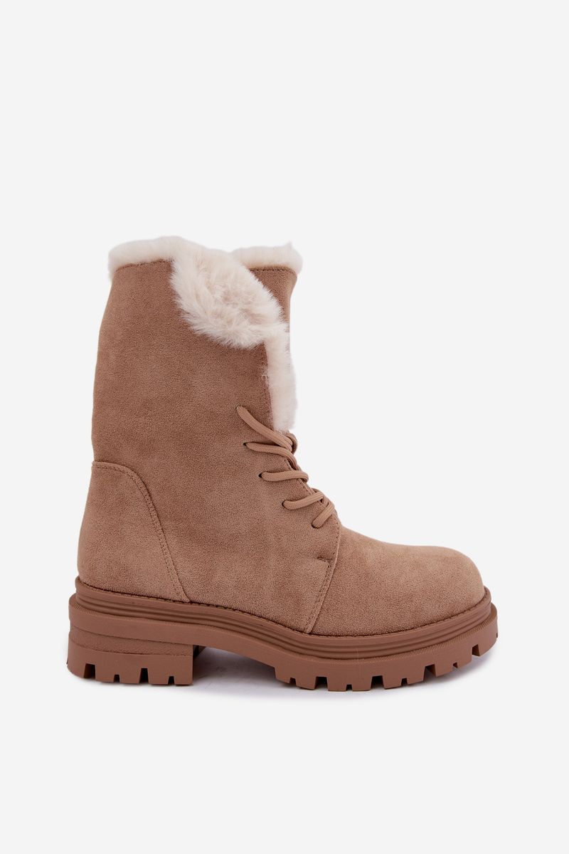 Beige gefütterte Ankle-Boots aus Velourslederimitat