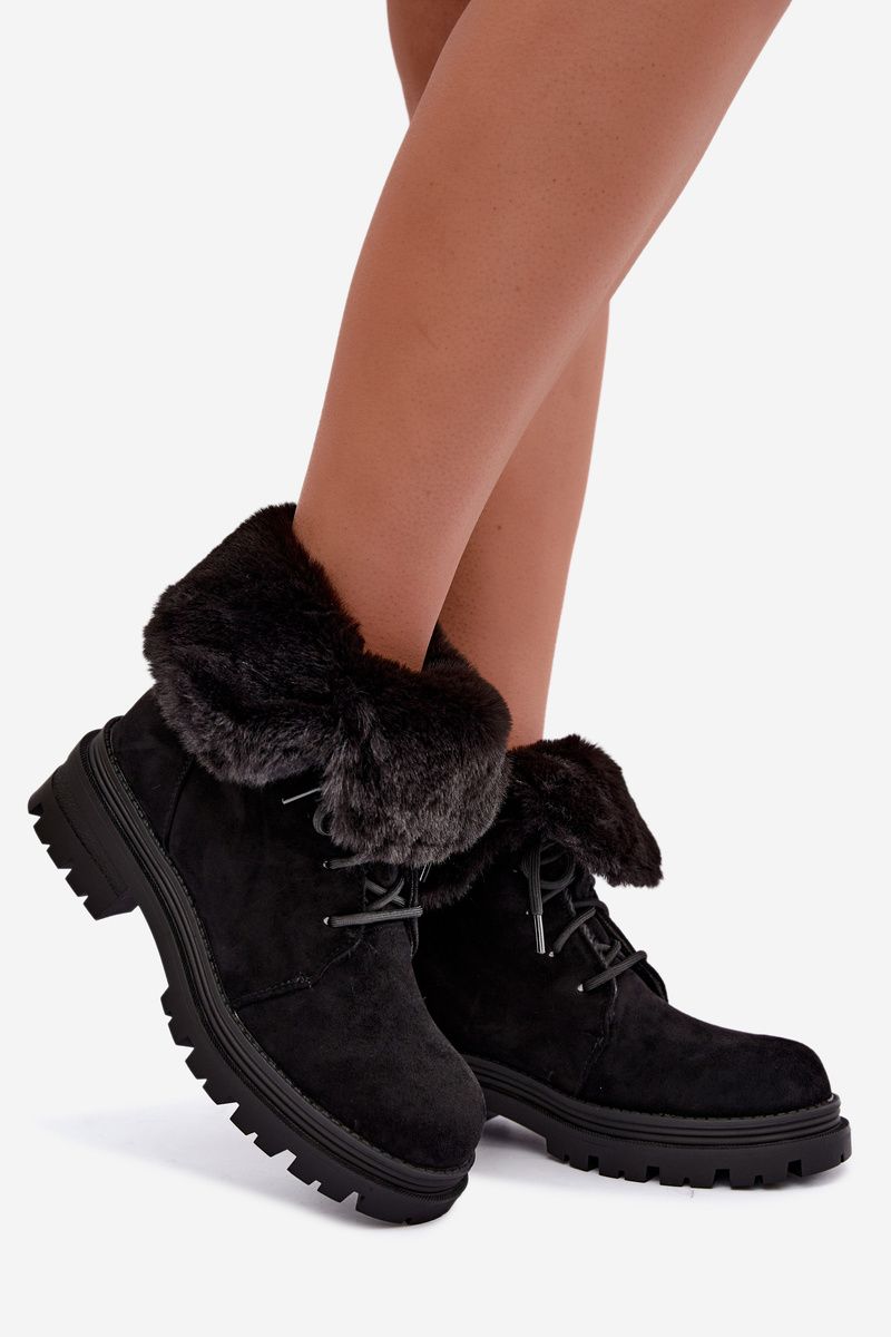 Schwarze gefütterte Ankle-Boots aus Wildlederimitat