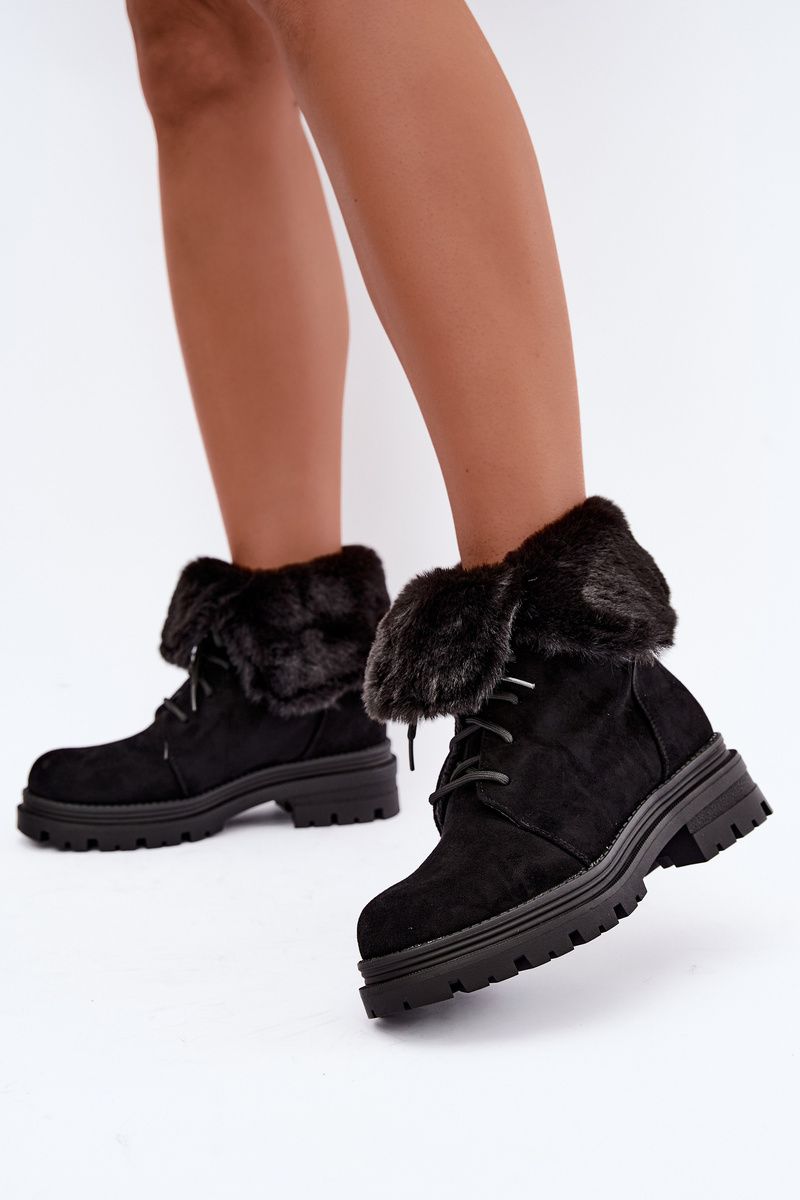 Schwarze gefütterte Ankle-Boots aus Wildlederimitat