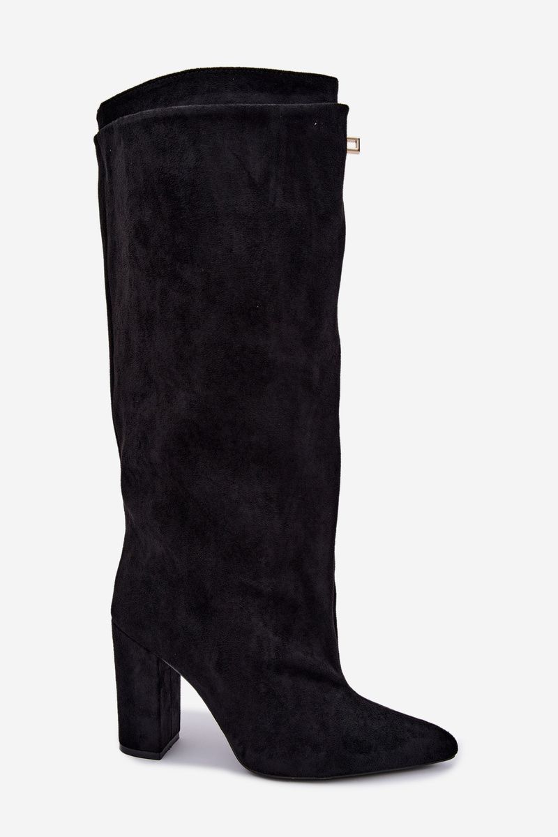 Schwarze Overknee-Stiefel mit doppeltem Schaft und Blockabsatz, gefüttert