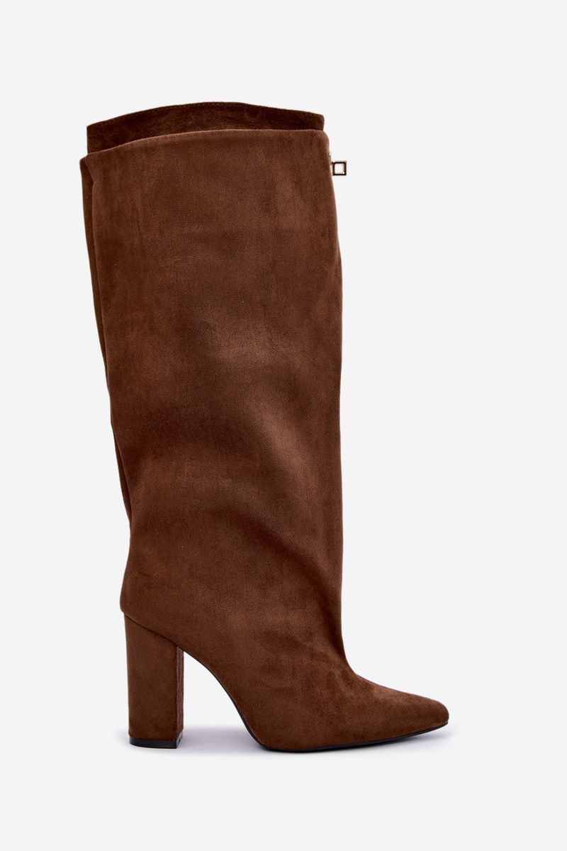 Gefütterte Overknee-Stiefel aus Velourslederimitat mit Blockabsatz, braun