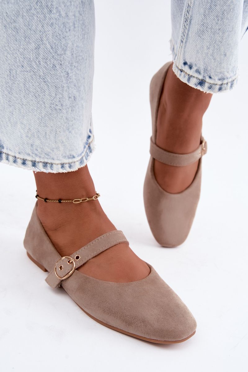 Beige Mary Jane Ballerinas aus Wildlederimitat