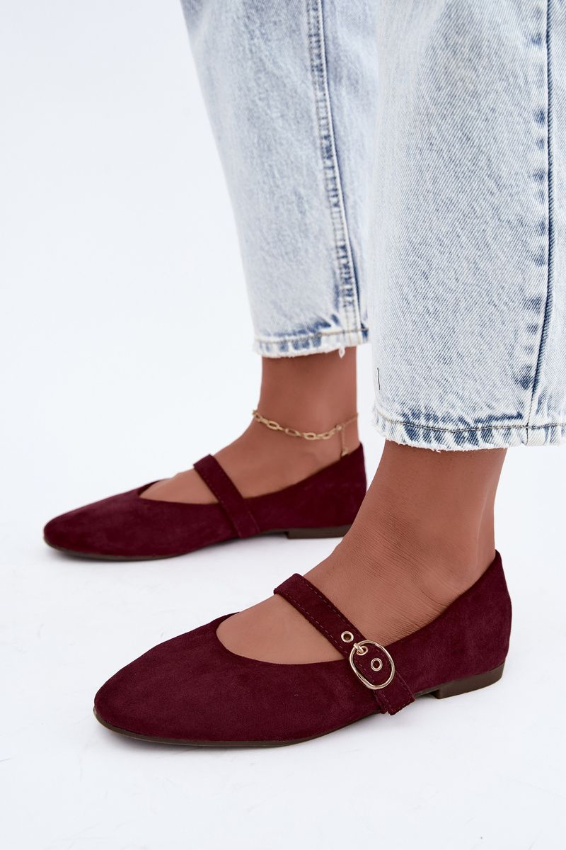 Bordeauxrote Mary Jane Ballerina aus Velourslederimitat