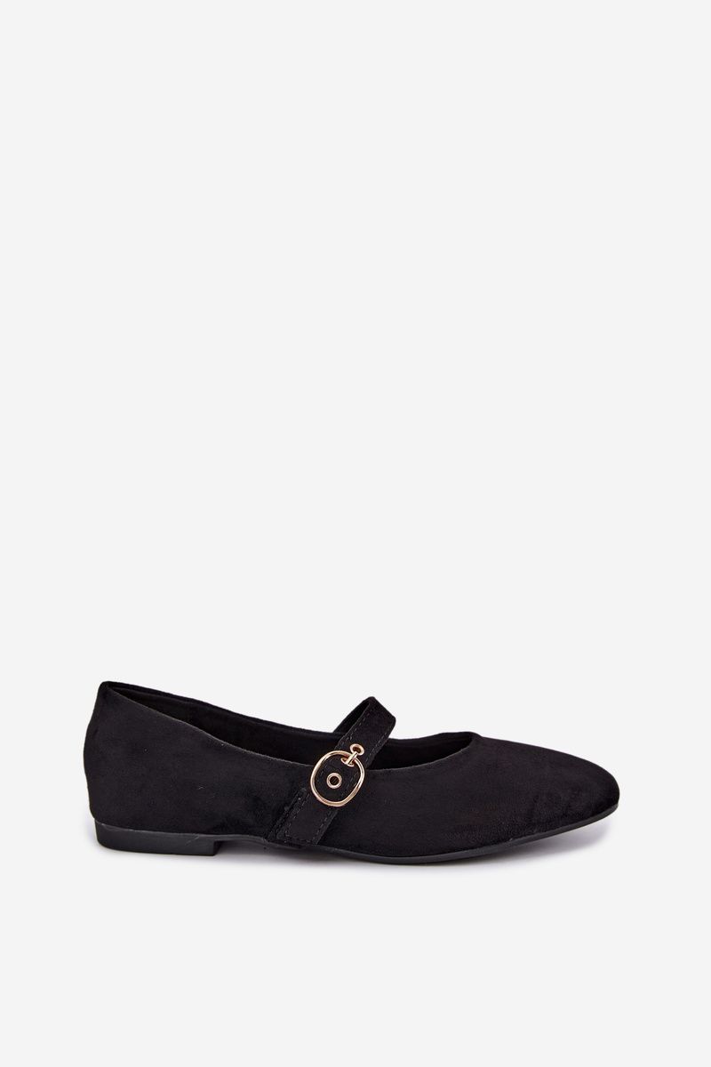Schwarze Mary Jane Ballerina aus Velourslederimitat