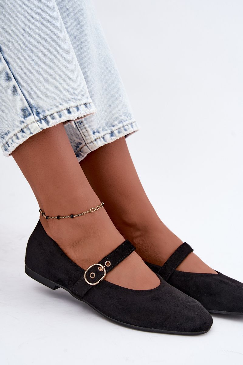Schwarze Mary Jane Ballerina aus Velourslederimitat