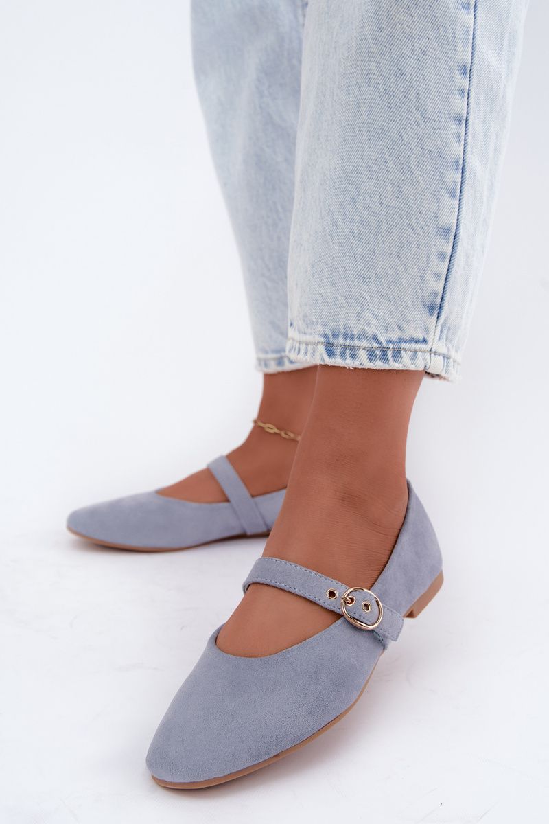 Blaue Mary Jane Ballerina aus Velourslederimitat