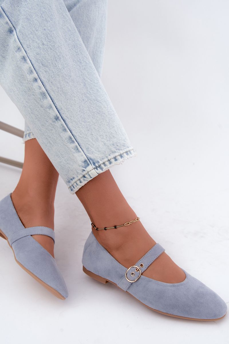 Blaue Mary Jane Ballerina aus Velourslederimitat