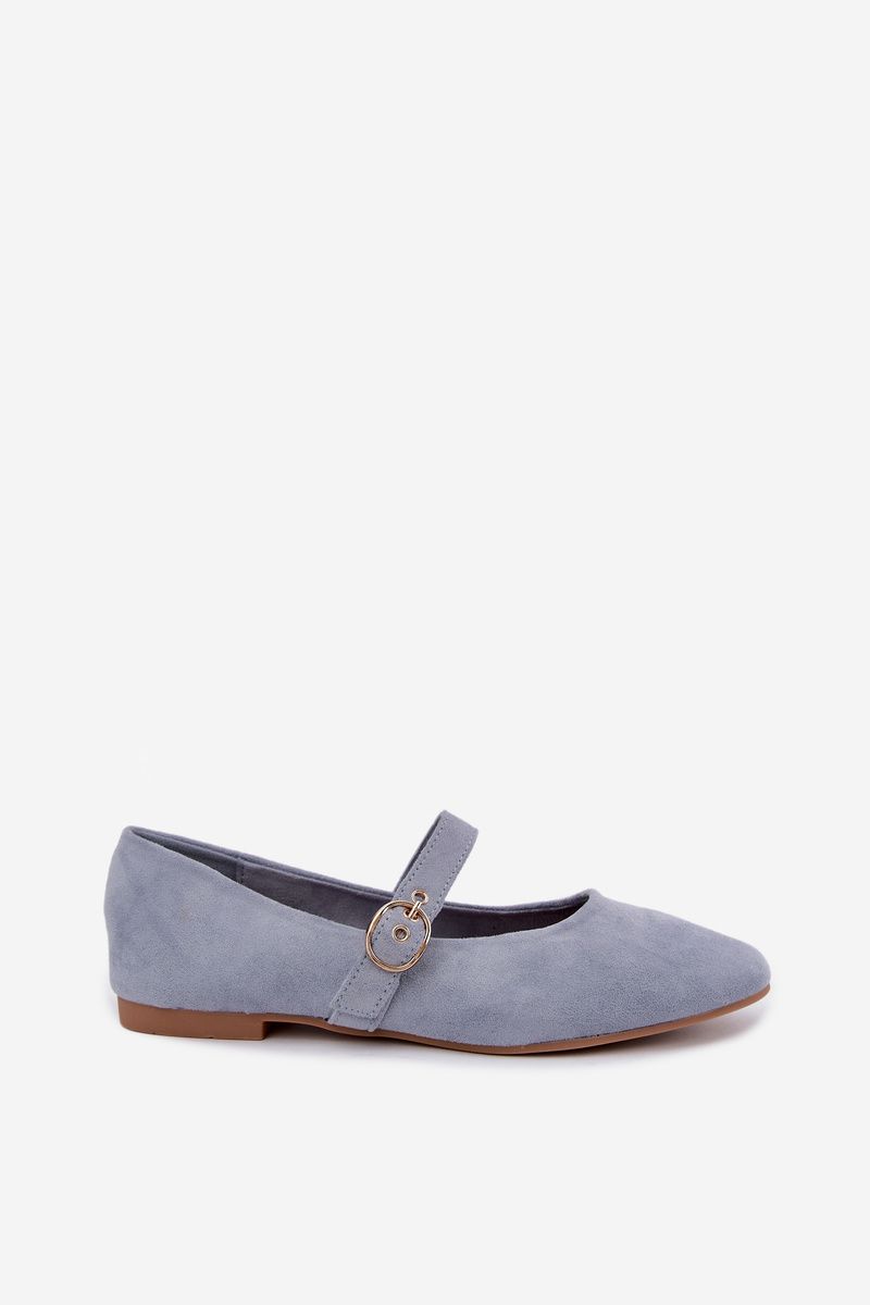 Blaue Mary Jane Ballerina aus Velourslederimitat