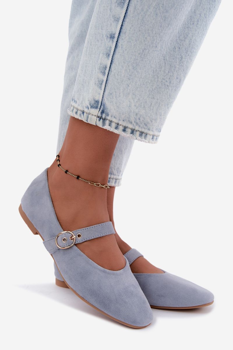 Blaue Mary Jane Ballerina aus Velourslederimitat