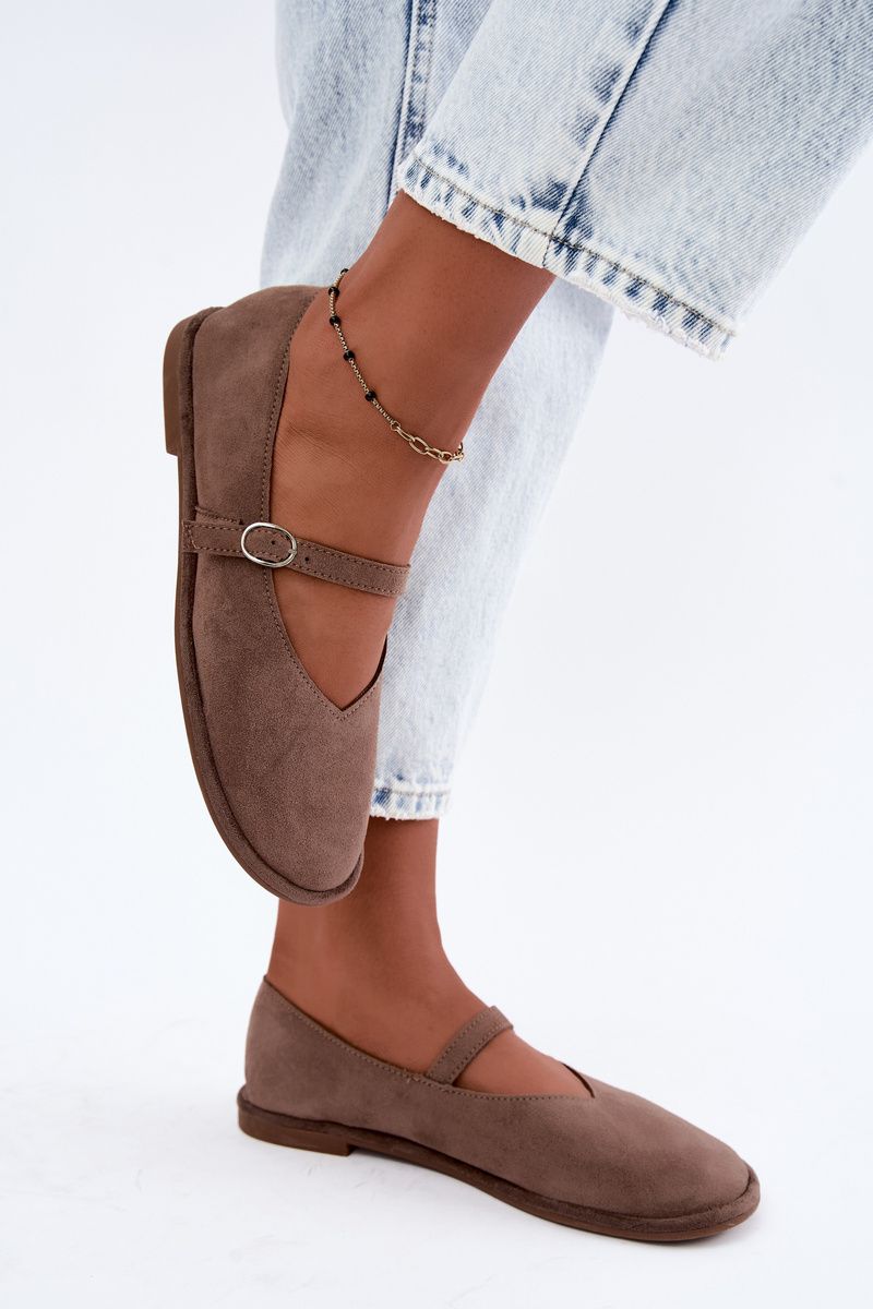 Barefoot-Ballerina mit Riemen aus beigem Wildleder
