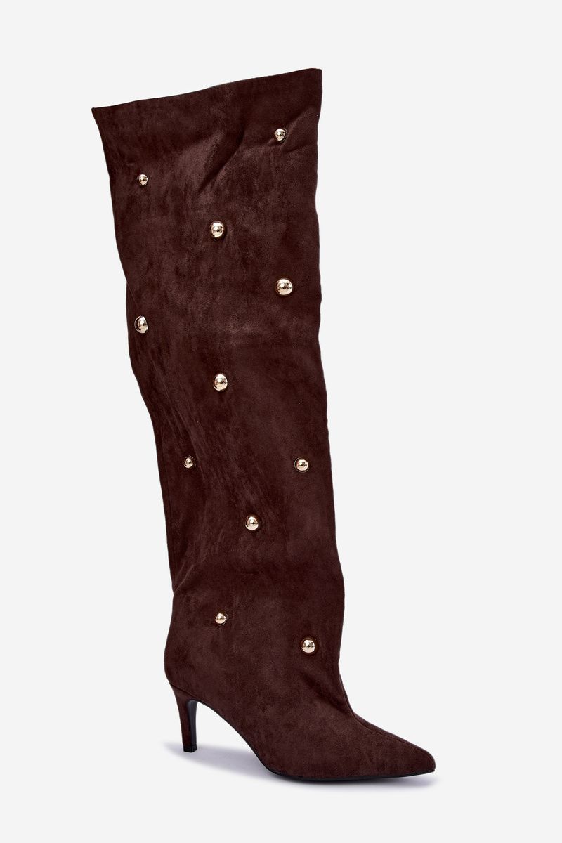 Overknee-Stiefel mit Stiletto-Absatz und dekorativen Details, braun