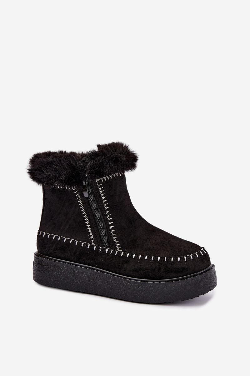 Schwarzer Schneestiefel mit Reißverschluss und Fellbesatz