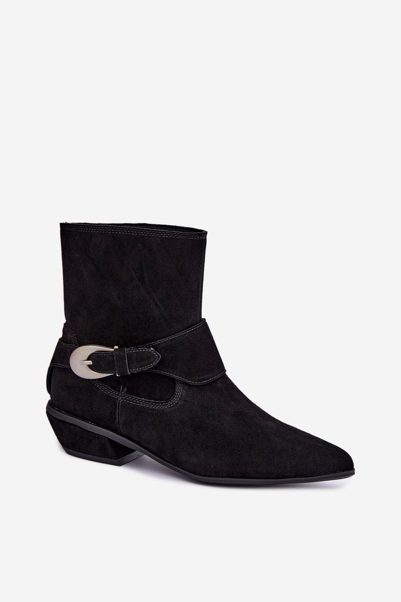 Gefütterte schwarze Ankle Boots aus echtem Veloursleder