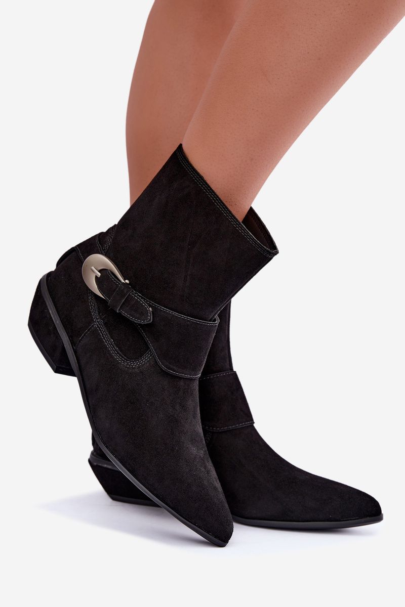 Gefütterte schwarze Ankle Boots aus echtem Veloursleder