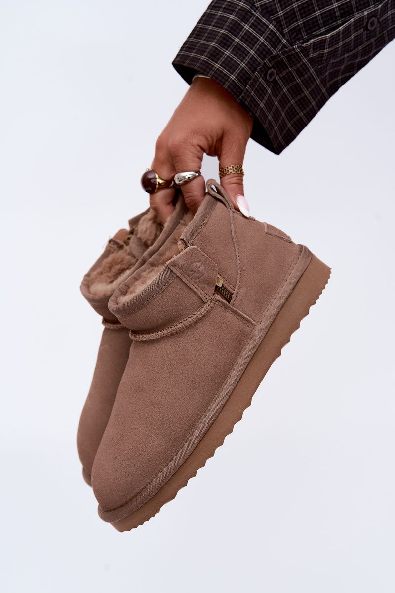 Beige Schneestiefel aus Veloursleder mit Reißverschluss